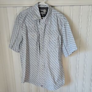 Wrangler Short-Sleeve Button-Up Shirt - White with Blue Pattern